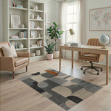Geometric Grey Abstract Area Rug with Orange Accents