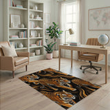 Prowling Tigers Swirl Pattern Area Rug