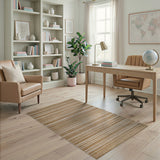 Rustic Farmhouse Beige Tan Striped Woven Area Rug