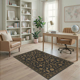 Black and Gold Floral Vintage Area Rug