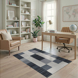 Modern Black White Geometric Block Area Rug
