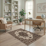 Beige and Neutral Traditional Persian Ornate Beige Persian Medallion Area Rug