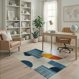 Modern Geometric Abstract Area Rug in Blues Orange