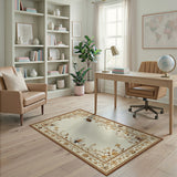 Cream Floral Border Rug with Bees Dragonflies