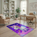 Kawaii Unicorn on Starry Clouds Area Rug