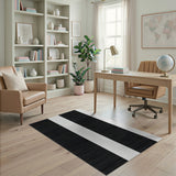 Black White Striped Geometric Modern Area Rug