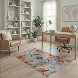 Southwestern Orange Poppy Grey Area Rug