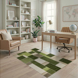 Green Modern Green Geometric Block Area Rug