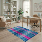 Vibrant Plaid Area Rug in Blue, Pink Purple