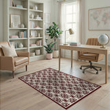 Ornate Ivory Burgundy Floral Lattice Rug