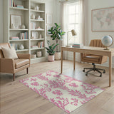 Elegant Pink Floral Scroll Area Rug