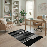 Bold Black White Striped Geometric Black and White Area Rug