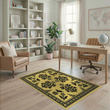 Ornate Black Floral on Yellow Vintage Area Rug