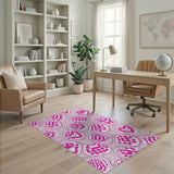 Whimsical Pink Heart Outline Area Rug
