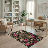 Ornate Pink Peony Medallion Floral Rug