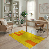 Vibrant Yellow Orange Geometric Grid Area Rug