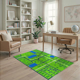 Green Geometric Park Map Area Rug