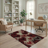 Red Wireframe Hearts Geometric Area Rug