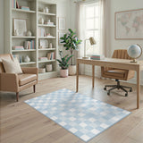 Light Blue Checkerboard Washable Area Rug