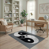 Pixelated Yin-Yang Area Rug Black White