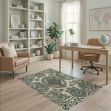 Green Traditional Persian Ornate Green Floral Medallion Area Rug