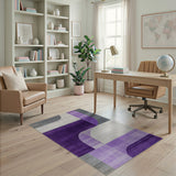 Geometric Modern Purple Grey Curved Geometric Area Rug