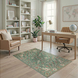 Teal Persian Floral Traditional Persian Area Rug
