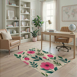 Floral Vintage Blush Pink Camellia Floral Area Rug