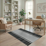Black White Vertical Stripe Geometric Black and White Area Rug