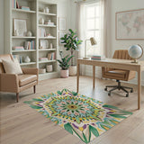 Vibrant Mandala Feather Boho Rug