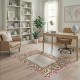 Ornate Pink Gold Floral Border Area Rug