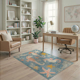 Whimsical Seahorse Starfish Blue Area Rug