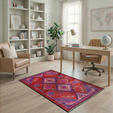 Vibrant Red Geometric Tribal Area Rug