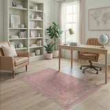 Pink Floral Vintage Area Rug with Butterflies