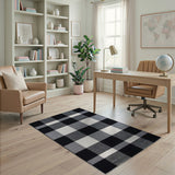 Rustic Farmhouse Black and White Black White Checkered Woven Area Rug