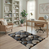 Gold Silver Art Deco Fan Geometric Area Rug