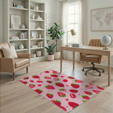 Fruit Pattern Whimsical Strawberry Pink Area Rug
