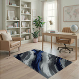 Abstract Grey Blue Brushstroke Area Rug