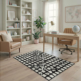 Shattered Grid Black White Geometric Area Rug