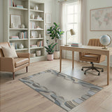 Teal Blue Geometric Border Area Rug