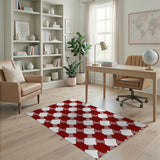 Bold Red White Geometric Plaid Area Rug