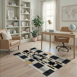 Modern Geometric Black Grey Gold Area Rug
