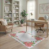 Elegant Pink Rose Vine Border Area Rug