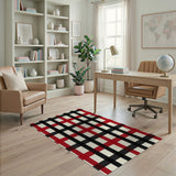 Rustic Farmhouse Rustic Red Black Plaid Area Rug