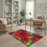Red Bold Red Poinsettia Floral Area Rug