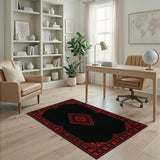 ODIKA Washable Gothic Skull Medallion Area Rug - Black & Red Vintage Floral Low Pile