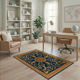 Multi-color and Patterns Navy Blue Gold Ornate Medallion Area Rug