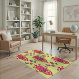 Vibrant Red Medallion Floral Yellow Rug