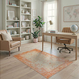 Vibrant Orange Geometric Border Area Rug