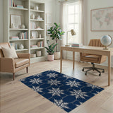 Navy Snowflake Hexagon Geometric Area Rug